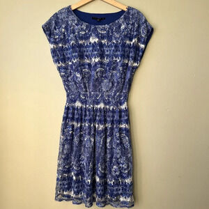 Tiana B. Womens Blue & White Short-Sleeve Patterned Dress Size‎ 6